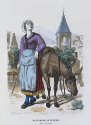 Sprzedawca warzyw w XVI wieku, z „costumes de Paris a travers les siecles”